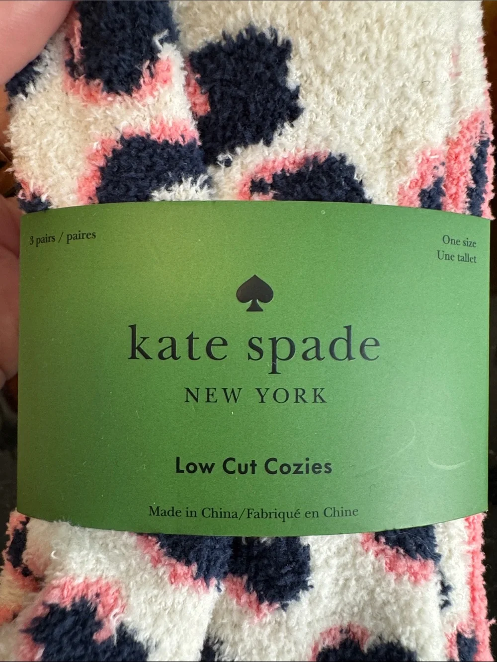 kate spade Low Cut Cozy Socks - Cream, Pink & Navy Leopard